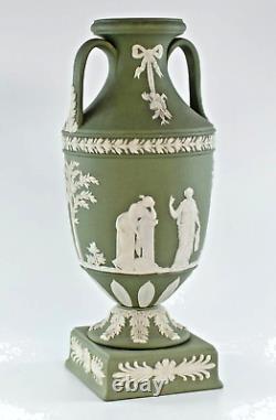 Vintage Wedgwood Green Jasperware Apollo Muses Pedestal Trophy Vase 1957