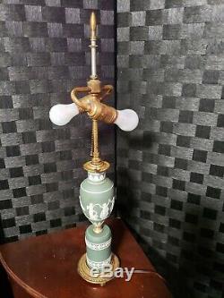 Vintage Wedgwood Green Jasperware & Brass Lamp Neoclassical Design 3 Light
