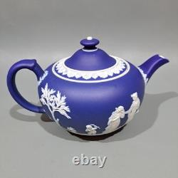 Vintage Wedgwood Jasper Ware Tea Pot Portland Blue