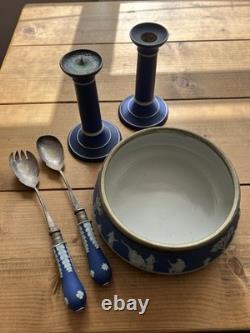 Vintage Wedgwood Jasperware Cobalt Blue Antique Bowl, Servers & Candlesticks