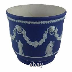 Vintage Wedgwood Jasperware Cobalt Blue Cache Pot Jardiniere Made In England 7