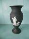 Vintage Wedgwood Jasperware Large 7.25 Black Baluster Vase Grecian Figures