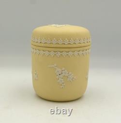 Vintage Wedgwood Jasperware Yellow Primrose Prunus Tall Lidded Trinket Pot 1976