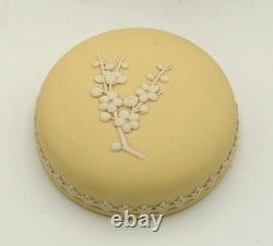 Vintage Wedgwood Jasperware Yellow Primrose Prunus Tall Lidded Trinket Pot 1976