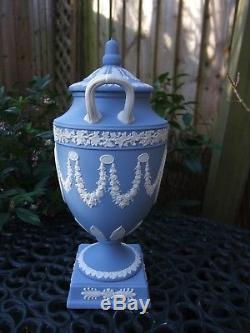 Vintage Wedgwood Large Blue Jasperware Lidded Pedestal Urn The Muses C1975