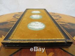 Vintage Wedgwood Pale Green Jasper Ware Three Cameo Framed Wall Plaque