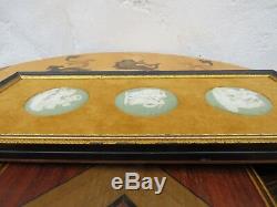 Vintage Wedgwood Pale Green Jasper Ware Three Cameo Framed Wall Plaque