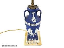 Vintage Wedgwood Porcelain Blue Jasperware Lamp Vase or Urn with Marble Base