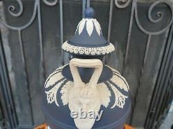 Vintage Wedgwood Portland Blue Jasperware Dancing Hours Bacchus Heads Urn Vase