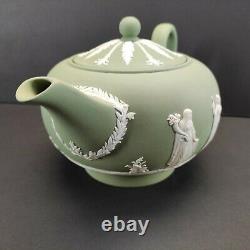 Vintage Wedgwood Sage Green Jasperware 5 High Teapot
