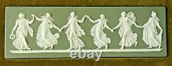 Vintage Wedgwood Sage Green Jasperware Plaque Classical Greek Dancing Hours