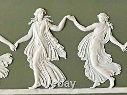 Vintage Wedgwood Sage Green Jasperware Plaque Classical Greek Dancing Hours