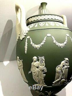 Vintage Wedgwood Sage Green(Solid) Vase (1316) Muses Jasperware 12.75 New