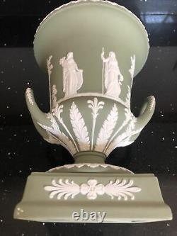 Vintage Wedgwood Sage Green & White Jasperware Large Campana Pedestal Urn With Lid