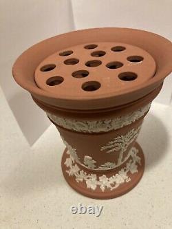 Vintage Wedgwood Terracotta Jasperware Arcadian Vase With Frog Insert