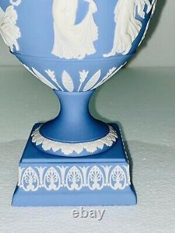 Vintage Wedgwood blue Jasperware Dancing Hours Urn Vase With Lid Bacchus