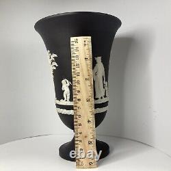 Vintage Wedgwood white on dark brown Jasper ware footed trumpet vase 69 H-18.5cm