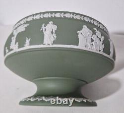 Vtg Wedgwood Jasperware Footed Pedestal 20th Century Imperial Bowl Sage Green