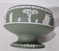Vtg Wedgwood Jasperware Footed Pedestal 20th Century Imperial Bowl Sage Green