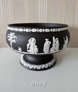 Vtg Wedgwood Large Black Imperial Basalt Jasperware Footed Pedestal Centerpiece
