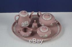 WEDGWOOD 9 Piece Miniature Tea Set Cream on Pink JASPERWARE