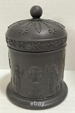 WEDGWOOD Black Basalt JASPERWARE Lidded Olympus or TOBACCO JAR Round Container