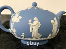 WEDGWOOD Blue Jasper Ware Large Glazed Teapot Milk Jug Lidded Sugar Bowl VGC