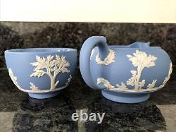 WEDGWOOD Blue Jasper Ware Large Glazed Teapot Milk Jug Lidded Sugar Bowl VGC