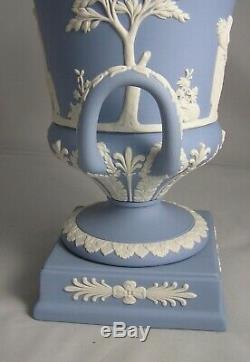 WEDGWOOD Blue Jasperware Campana Footed Pedestal Urn Vase Handles & Lid MINT