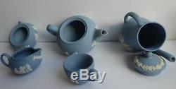 WEDGWOOD JASPERWARE BLUE 7 PIECE MINIATURE TEA/COFFEE SET WithTRAY, ORIG. PACKAGES