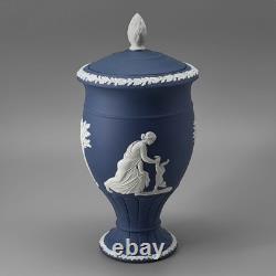 WEDGWOOD Jasperware Handcrafted Portland / Dark Blue Vase Lidded Urn 21cm tall