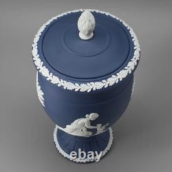 WEDGWOOD Jasperware Handcrafted Portland / Dark Blue Vase Lidded Urn 21cm tall