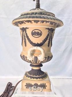 WEDGWOOD, Jasperware Urn Lamp in Yellow Buff & Black, 24 Tall, Circa 1885-1930