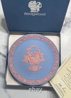 WEDGWOOD Pink on Blue Jasperware VALENTINE's DAY Plate 1987 COA, Ltd Ed, Boxed