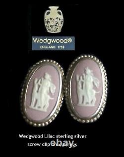 WEDGWOOD Rare Lilac Jasperware Earrings Hallmarked Silver Mount BOXED diana