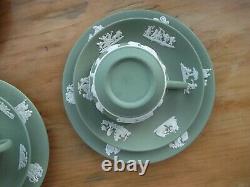 WEdgwood 22 Piece Green Jasper Ware Tea Set Vintage 1950's