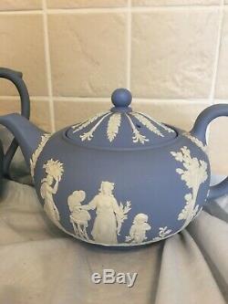Wedgewood Blue Jasperware Tea Pot & Coffee Pot
