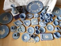 Wedgewood Blue jasperware 67 Piece Joblot Plates, Teapot Sets, Vases, Clock