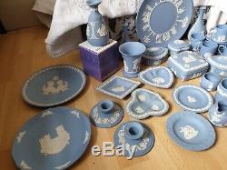 Wedgewood Blue jasperware 67 Piece Joblot Plates, Teapot Sets, Vases, Clock
