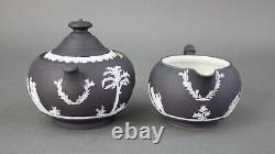 Wedgewood England Antique Black Jasperware Creamer & Lidded Sugar Bowl Set Of 2