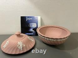 Wedgewood Jasper White On Pink Fluted Powder Box. Mint Condition. Booklet. Rare
