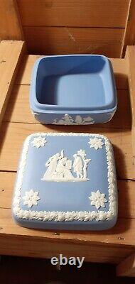 Wedgewood Jasperware Blue Cupid set of 2 trinket Boxes and 6 little plates