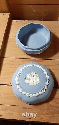 Wedgewood Jasperware Blue Cupid set of 2 trinket Boxes and 6 little plates