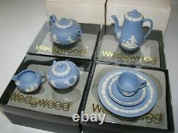 Wedgewood Jasperware Miniature Blue Tea & Coffee Set In Original Boxes -Vintage