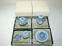 Wedgewood Jasperware Miniature Blue Tea & Coffee Set In Original Boxes -Vintage