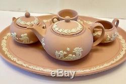 Wedgewood Jasperware Tea Set Pink Mini Miniature 8 Piece Vintage Heirloom