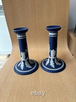 Wedgewood Jasperware dark blue, pair of 7 Inch Candlesticks