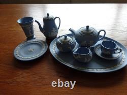 Wedgewood Miniature Tea Set Jasperware Blue Vintage Full Set plus Posy Vase