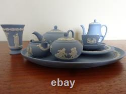 Wedgewood Miniature Tea Set Jasperware Blue Vintage Full Set plus Posy Vase