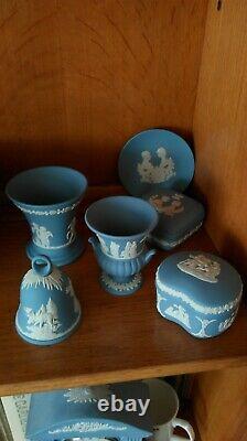 Wedgewood jasperware blue including millennium clock & bowl. 15 items